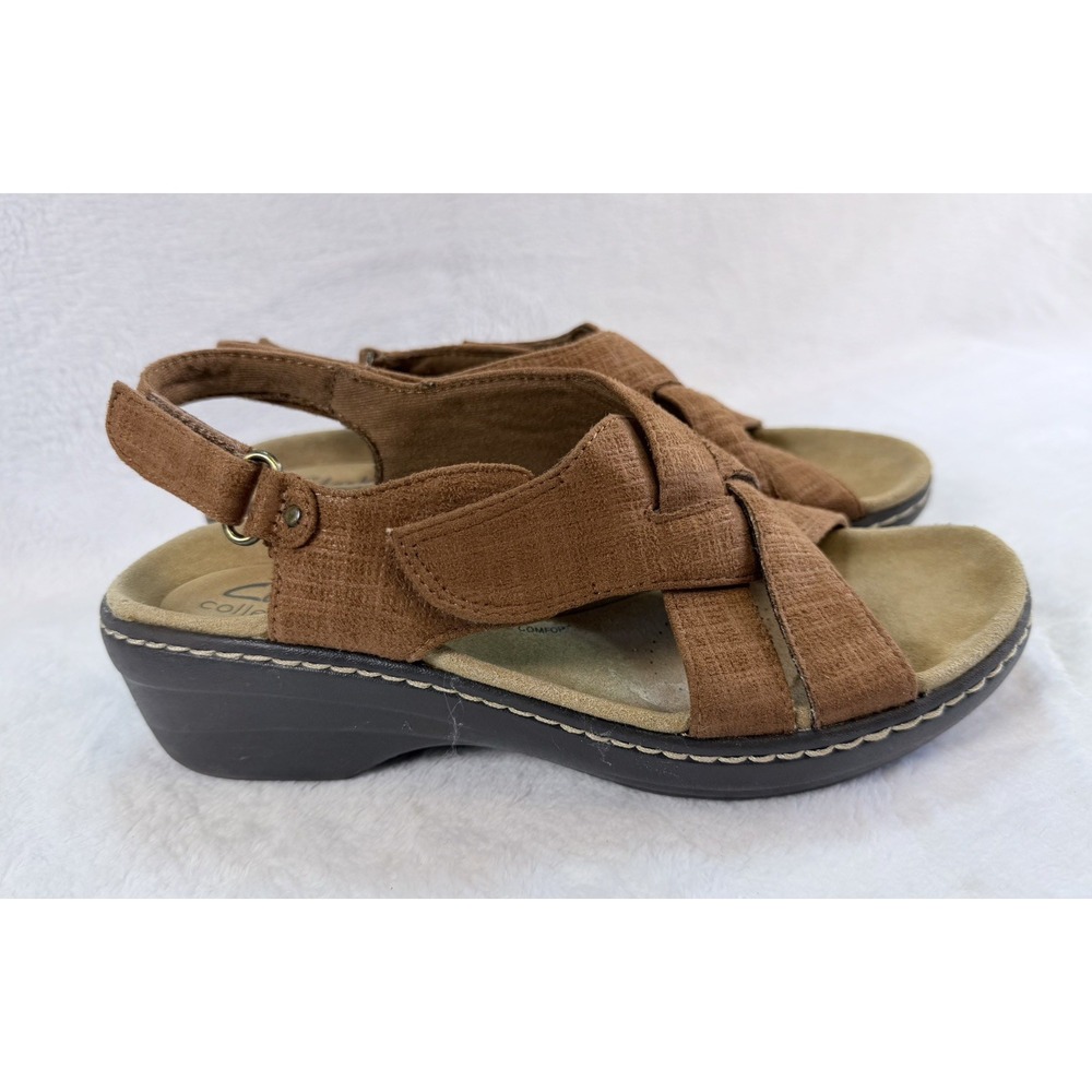 Clarks Collection Merliah Echo Womens Tan Interest Wedge Comfort Sandals Size 7